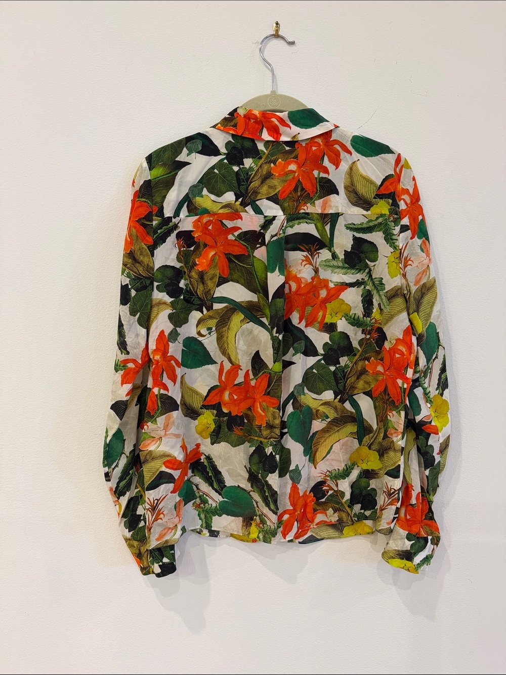 Alice + Olivia Tropical Floral Button-Down Blouse in Green, Orange and Yellow - Picture 3 of 3